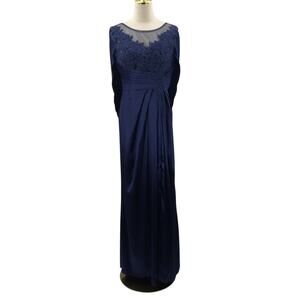 FORMAL 12 L dark navy blue bridesmaid capelet gala party maxi dress NEW B127